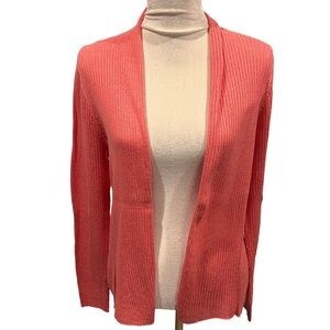 Eileen Fisher Lightweight Coral Open-Front Ribbed‎ Cardigan